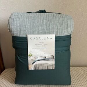 NWT Full/Queen Textured Chambray Comforter & Sham Set Dark Teal Blue - Casaluna